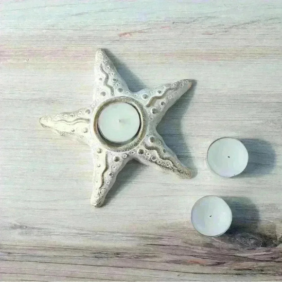 Gold Whitewash Tea Light Candle - Starfish - Set of 2 w/Bees Wax Tea Lights NEW - Picture 6 of 8